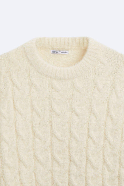 Damen Zopfstrick Pullover Elegantes Design Zeitlos