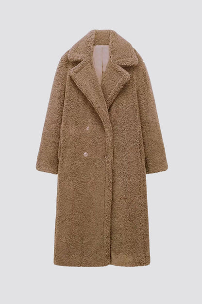 Luxe Teddy Mantel beige, Freisteller vorne
