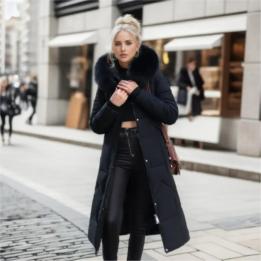 Damen Winterjacke Lang Kapuze Fellbesatz Warm