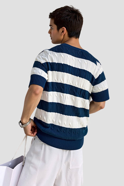 Herren Kurzarm-Pullover Gestreift Bequem
