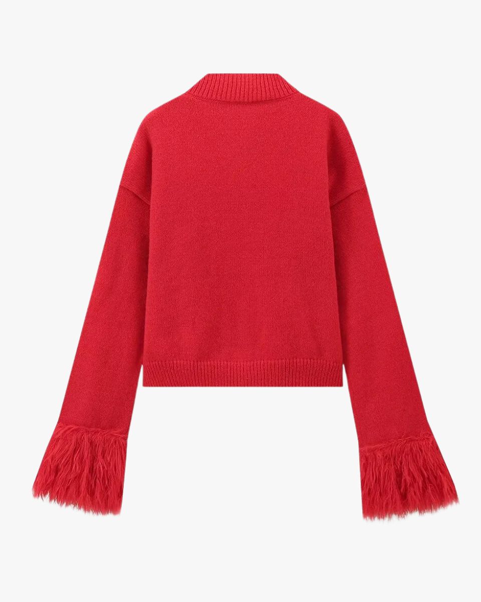 Damen Strickjacke Puffärmel Knöpfe