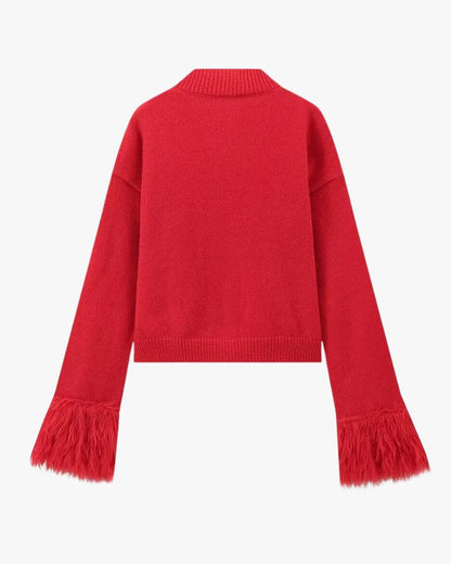 Damen Strickjacke Puffärmel Knöpfe