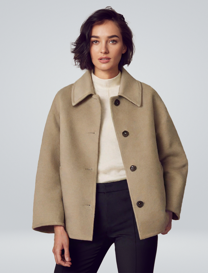 Damen Wollmantel Oversized Groß Warm Beige - Norvielle