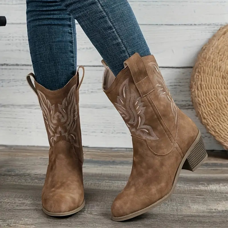 Damen Cowboy Stiefel Mit Blockabsatz