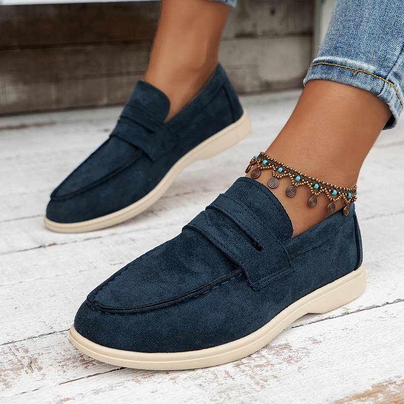 Dunkelblaue Loafer Schuhe aus Veloursleder