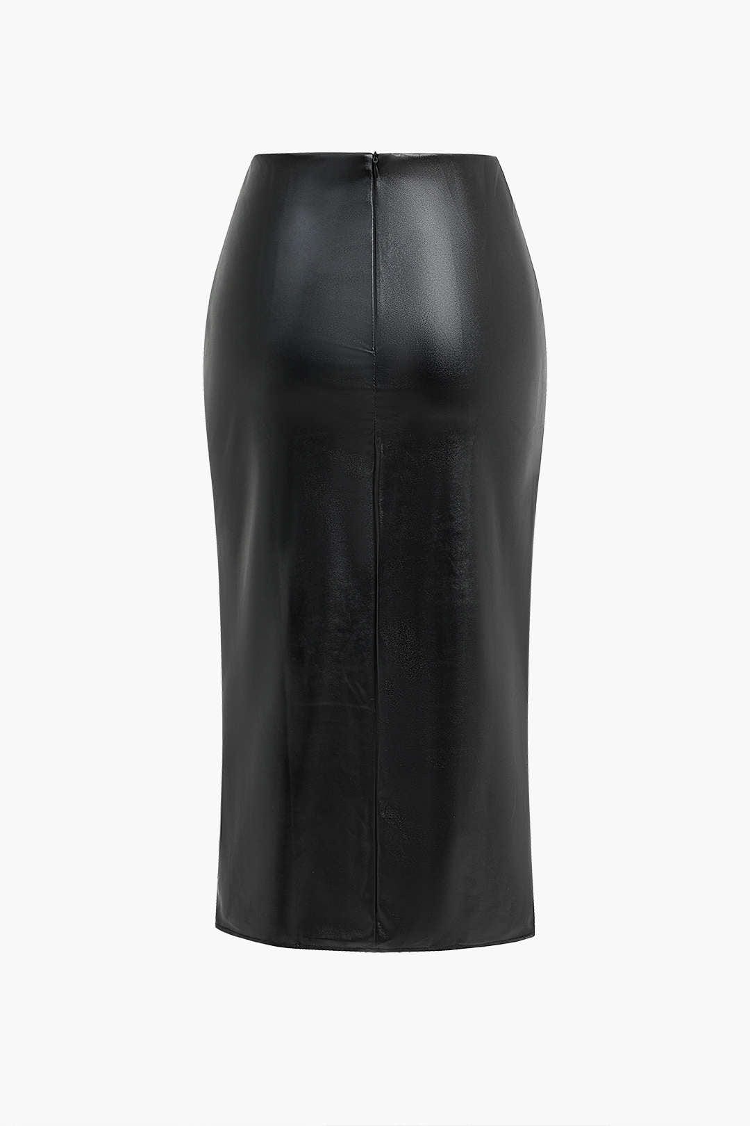 Damen Midirock Wickelrock Kunstleder
