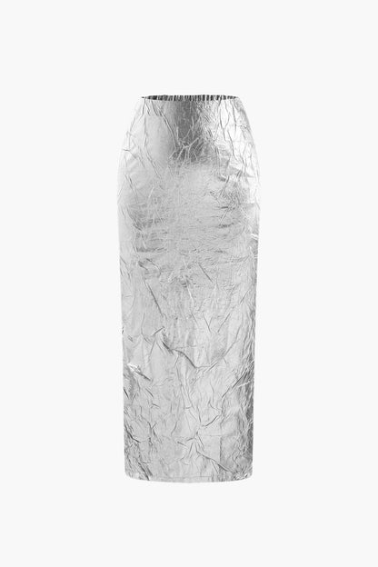 Damen Midirock Elastisch Glänzend Metallic