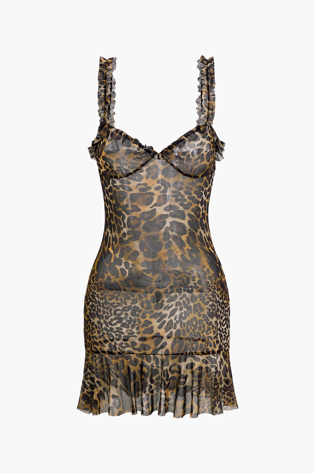Damen Minikleid Leopard Rüschen Kurz - Norvielle