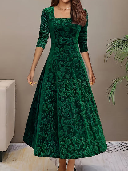 Damen Abendkleid Floral Samt Elegant