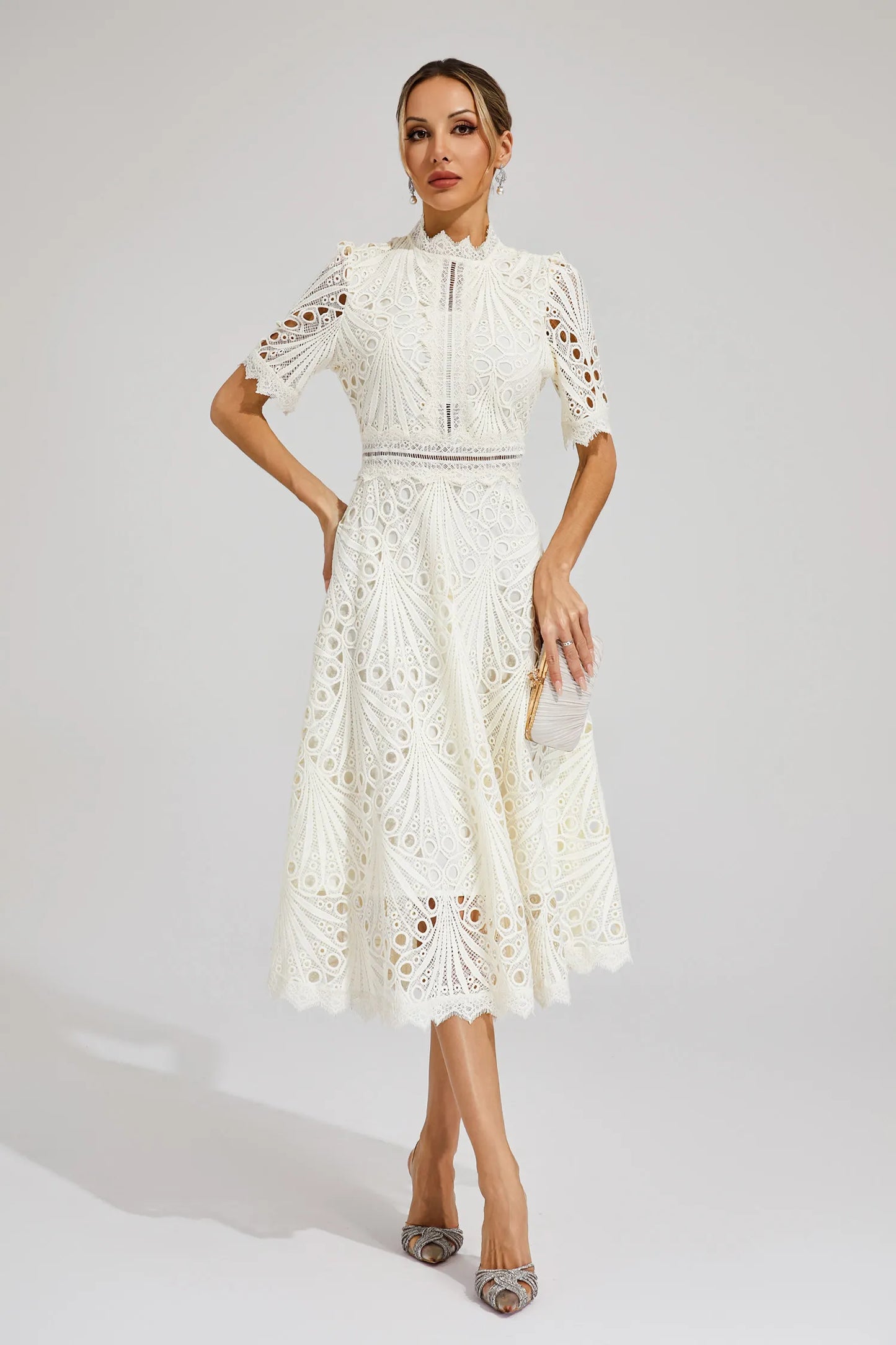 Damen Midi Spitzenkleid Elegant