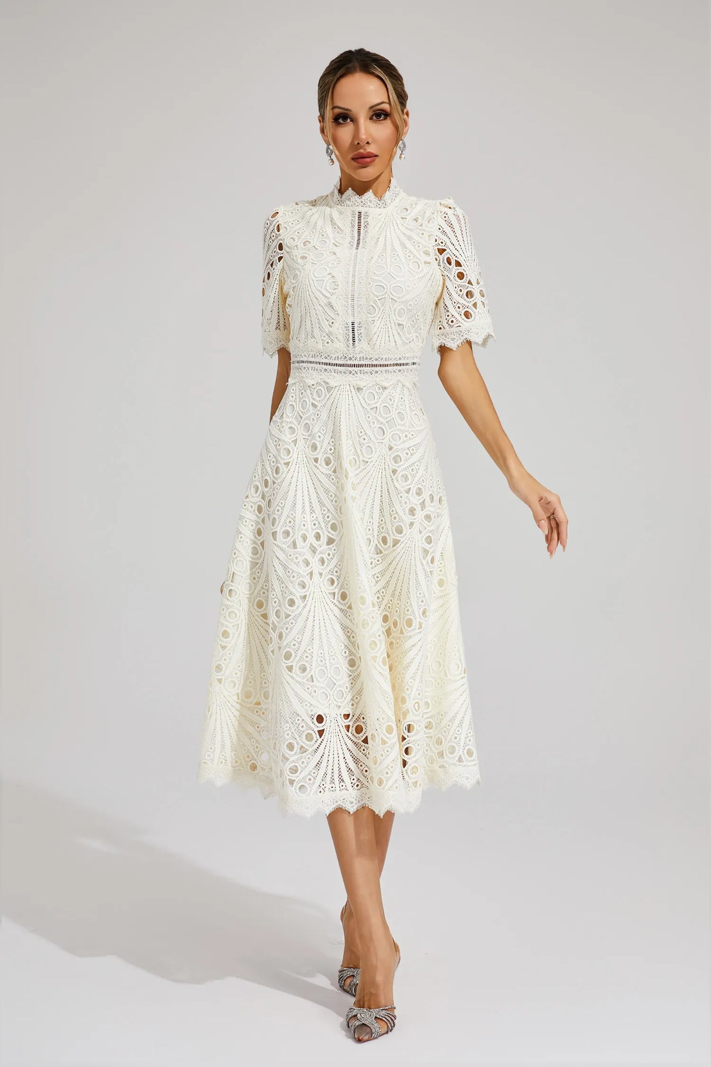Damen Midi Spitzenkleid Elegant