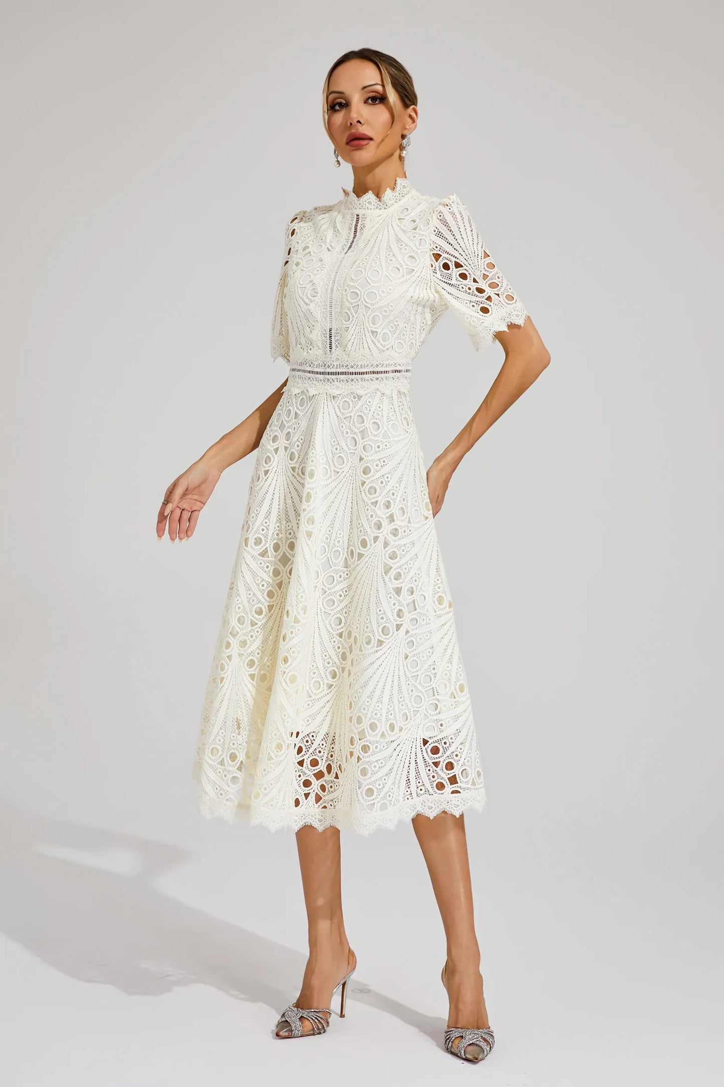 Damen Midi Spitzenkleid Elegant