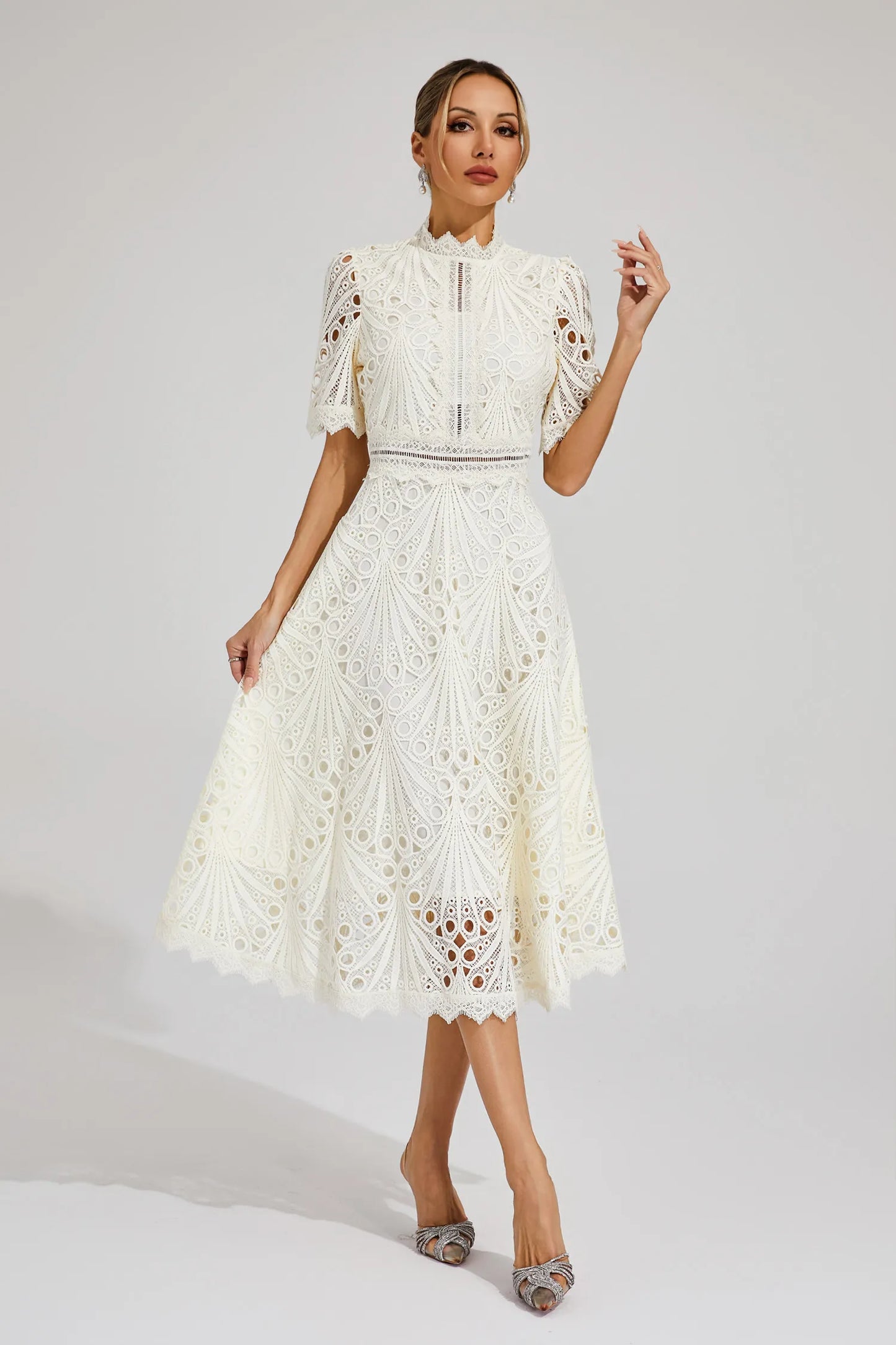 Damen Midi Spitzenkleid Elegant