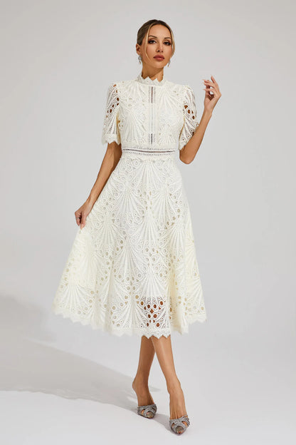 Damen Midi Spitzenkleid Elegant