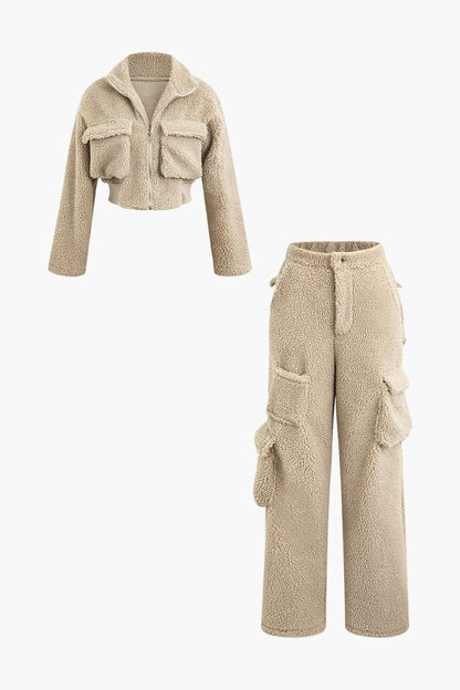 Misha Damen Cargohose Teddy-Cropped-Jacke-Set - Norvielle