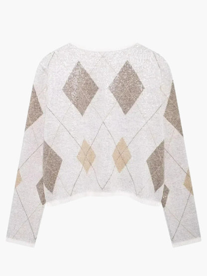 Damen Strickjacke Argyle Muster Pullover