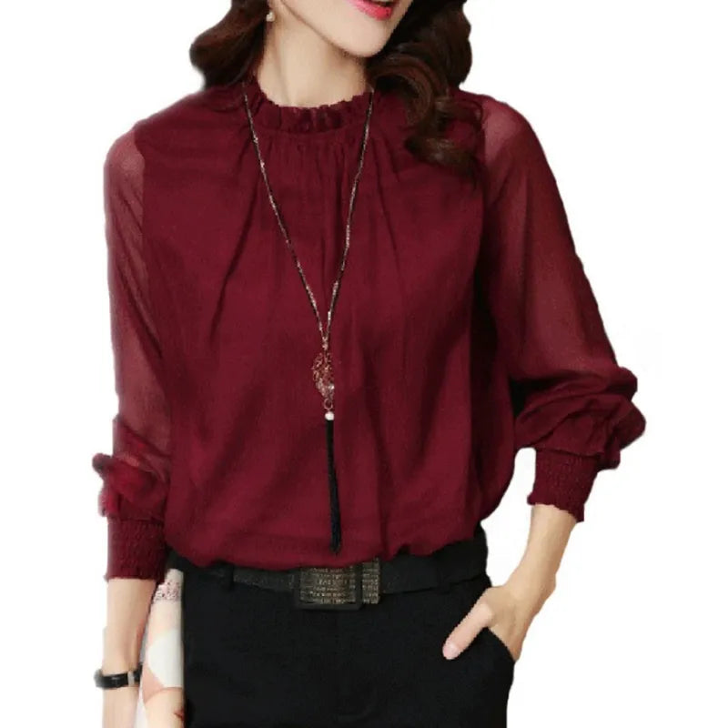 Damen Bluse Langarm Rüschen