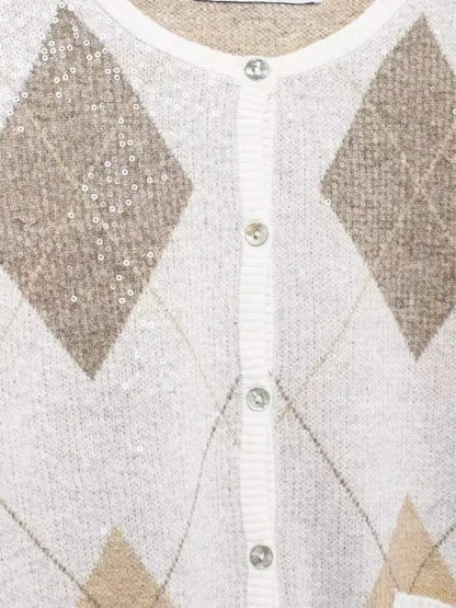 Damen Strickjacke Argyle Muster Pullover
