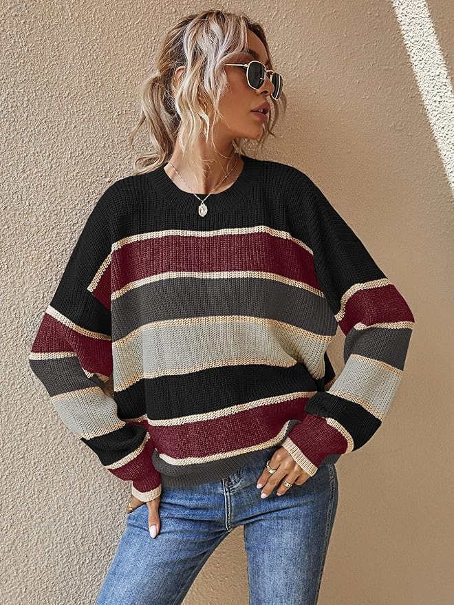 Weicher Damen Oversize Pullover Gestreift Groß