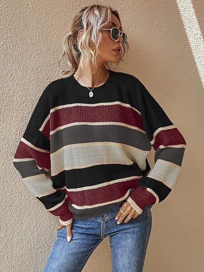Weicher Damen Oversize Pullover Gestreift Groß