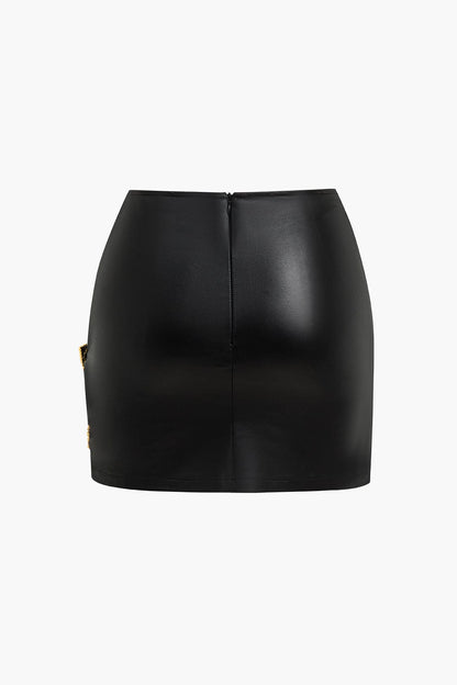 Kunstleder Minirock Damen Asymmetrisch