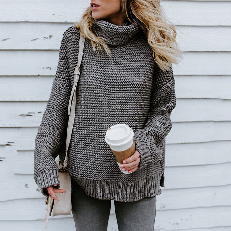 Damen Pullover Grobstrick Hochkragen Oversized Lässig - Norvielle