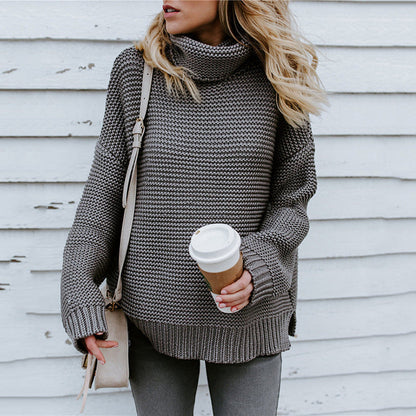 Damen Pullover Grobstrick Hochkragen Oversized Lässig - Norvielle