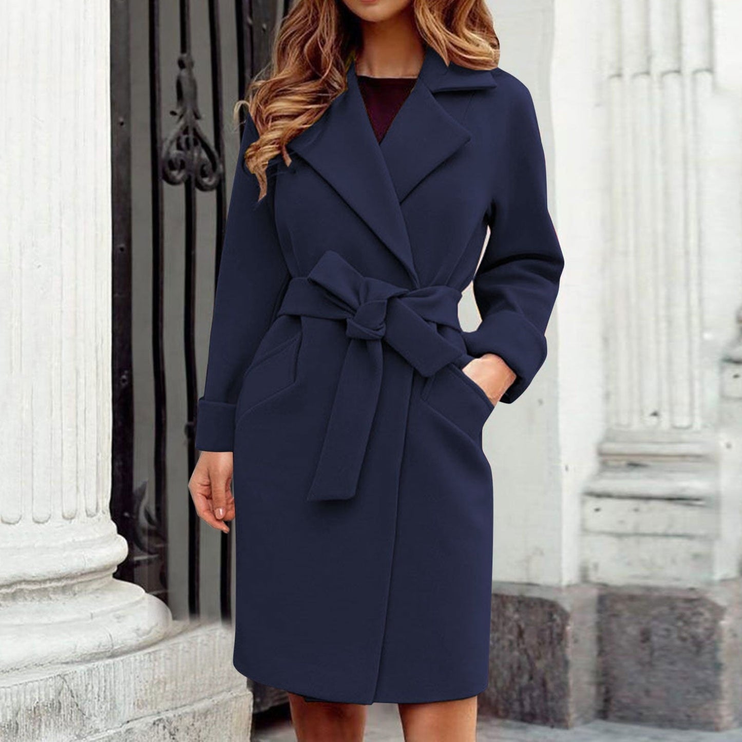 Damen Wintermantel mit Gürtel Elegantes Design Schwarz - Norvielle