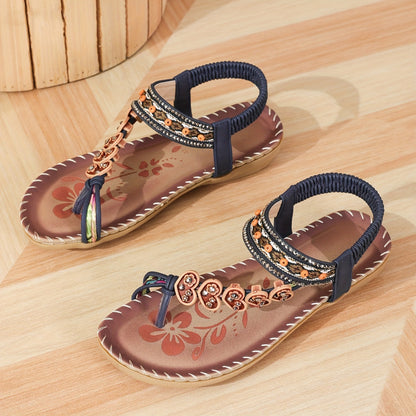 Damen Flache Sandalen Sommer Blumenriemen