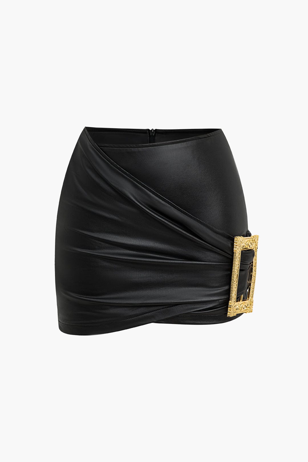 Kunstleder Minirock Damen Asymmetrisch Schwarz - Norvielle