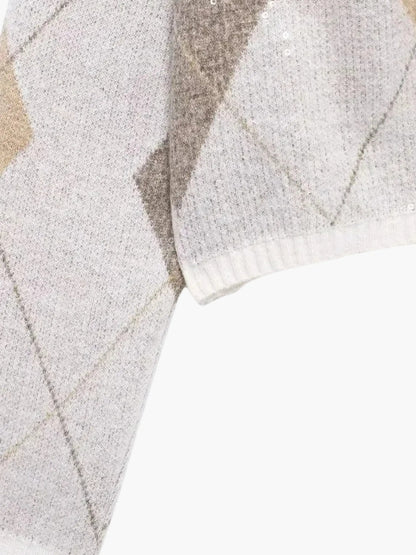 Damen Strickjacke Argyle Muster Pullover