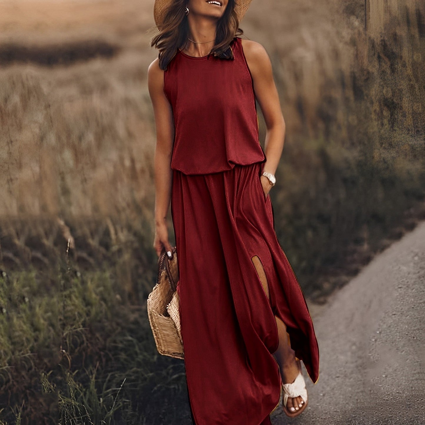 Damenkleid mit Schlitzaufschlag und Doppeltaschen - Norvielle