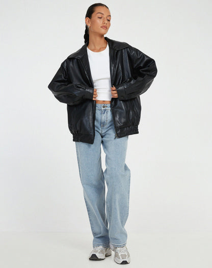 Damen Lederjacke Modernes Design Kunstleder