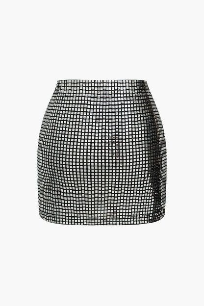 Damen Minirock Glitzer Netz-Design Kurzrock