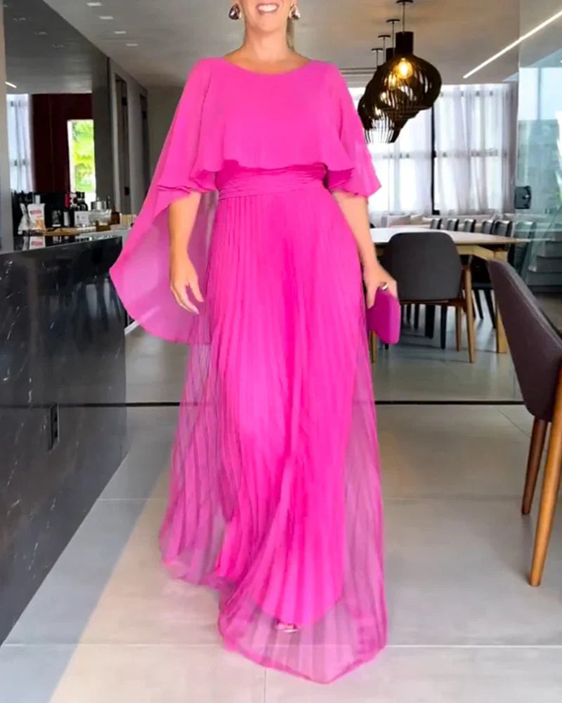 Damen Abendkleid Bodenlang mit Cape Ärmeln Elegantes