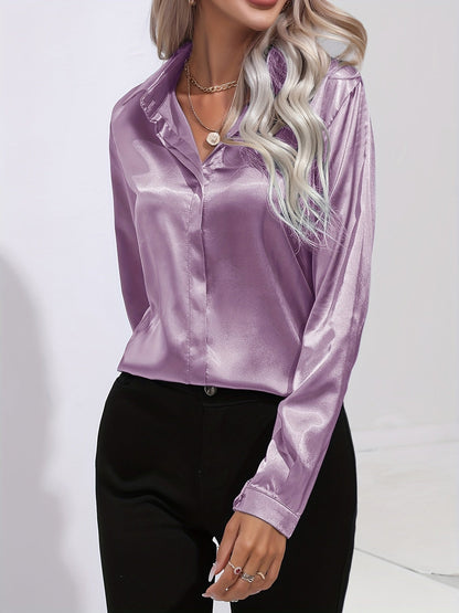 Damen Satinhemd Elegantes Langarmoberteil