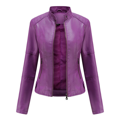 Damen Lederjacke Biker-Style Stehkragen