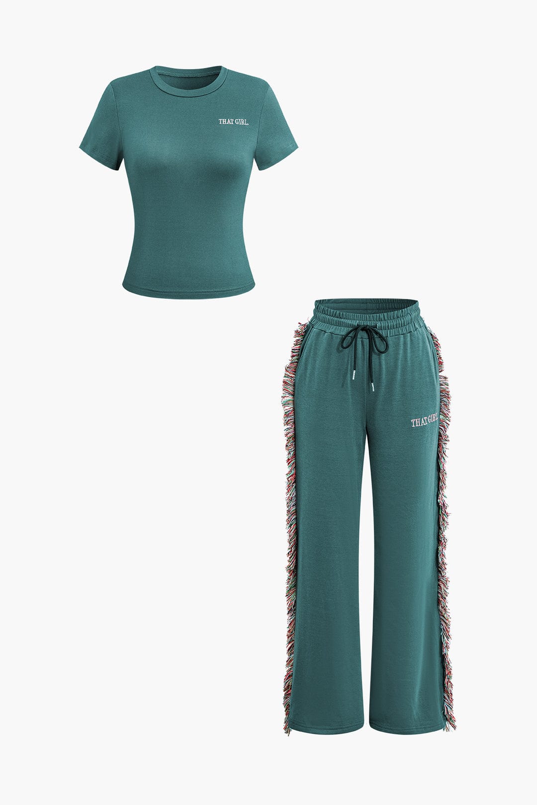 Damen Freizeit-Outfit Fransen-Design Grün