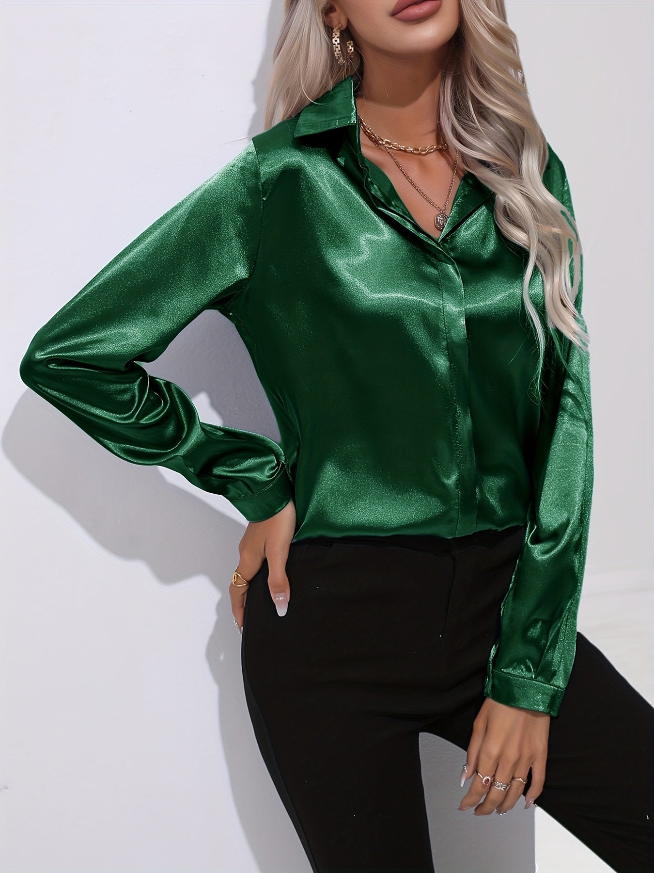 Damen Satinhemd Elegantes Langarmoberteil
