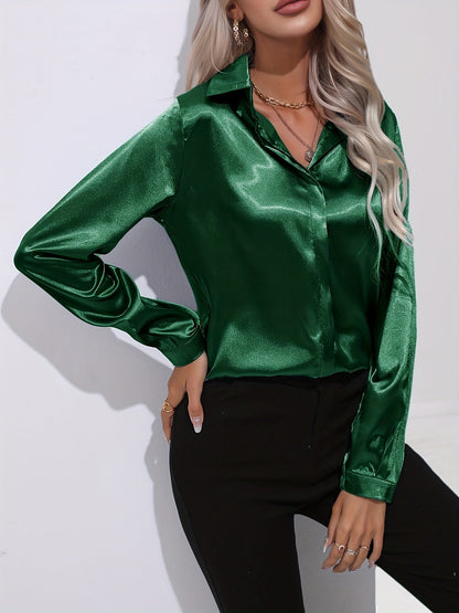 Damen Satinhemd Elegantes Langarmoberteil