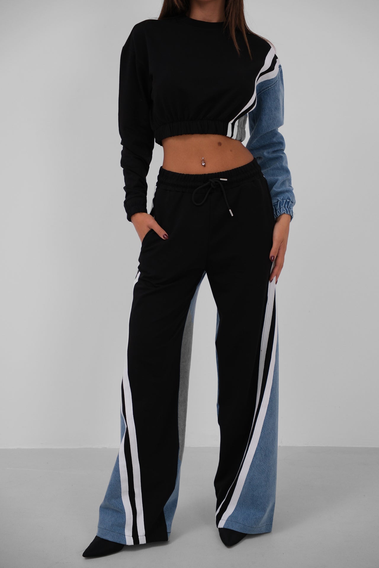 Damen Tracksuit Set Colorblock mit Jeansdetails - Norvielle