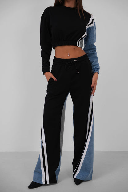 Damen Tracksuit Set Colorblock mit Jeansdetails - Norvielle