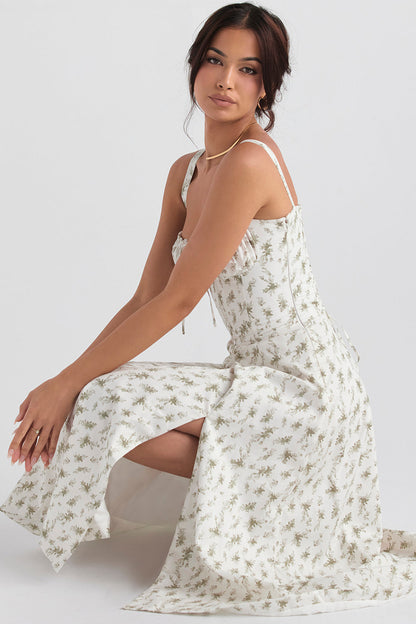 Pastellgrünes Damen-Midikleid Taillenformendes Sommerkleid