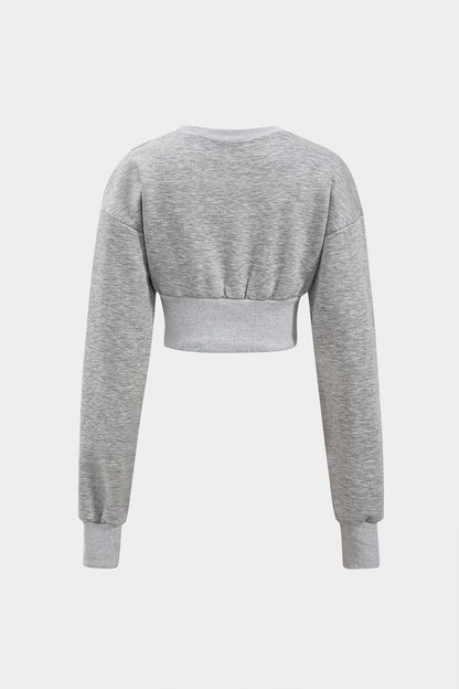 Damen Sweatset Cropped Pullover Skaterrock Grau