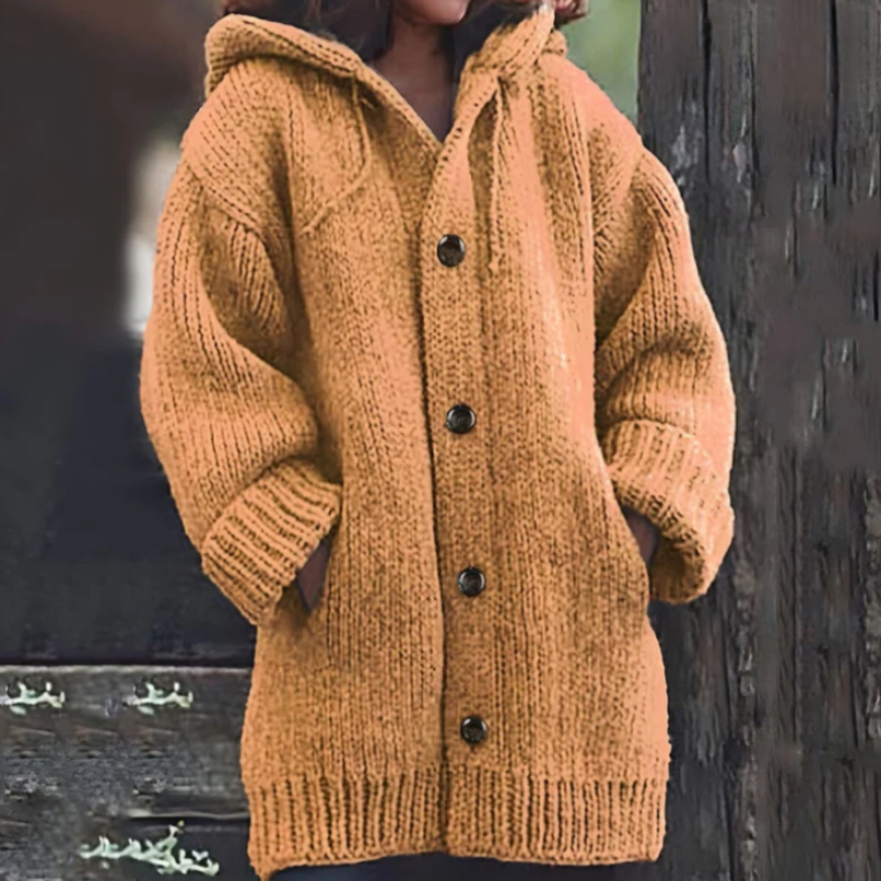 Große Damen Strickjacke Oversized mit Kapuze Warm
