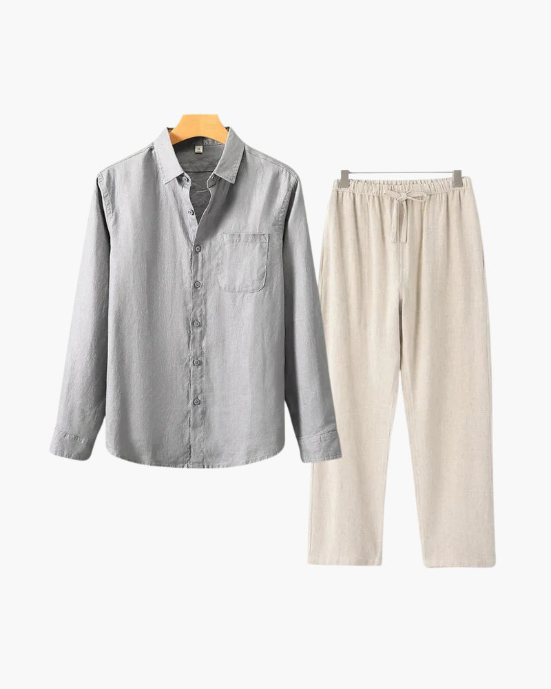Herren Leinenanzug Langarm Set Sommer