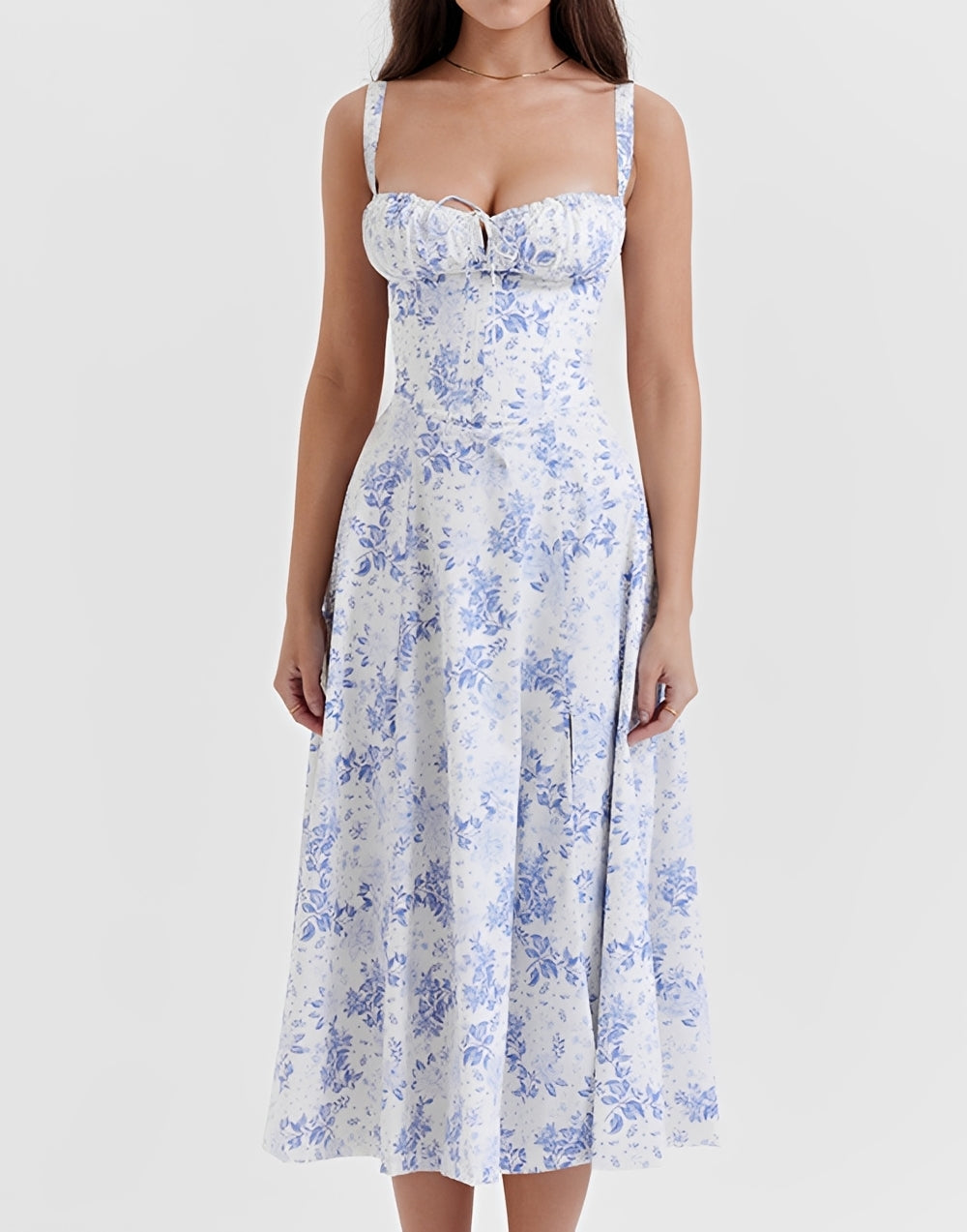 Damen Slim Fit Midi-Kleid Blumenmuster Sommerkleid