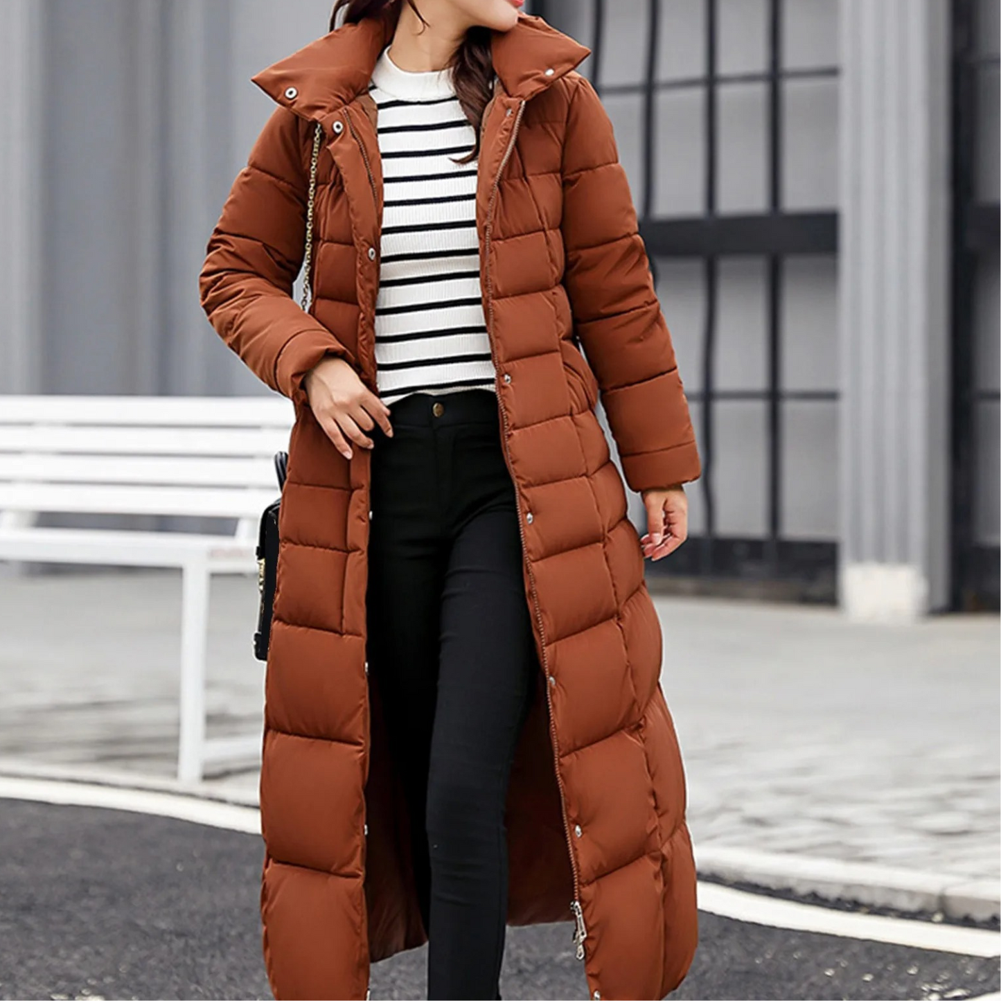 Damen Pufferjacke Eleganter Umlegekragen Mit Knöpfen