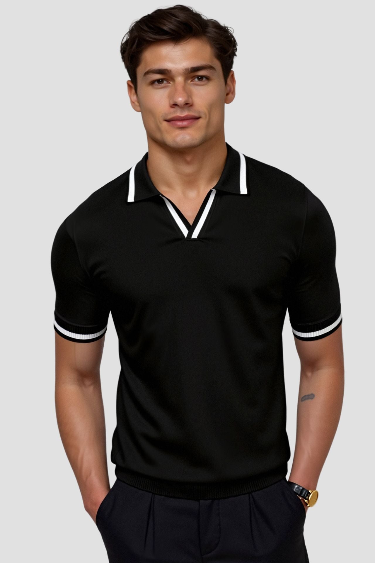 Herren Poloshirt Modernes Design Kontrastfarben Elegantes Aussehen