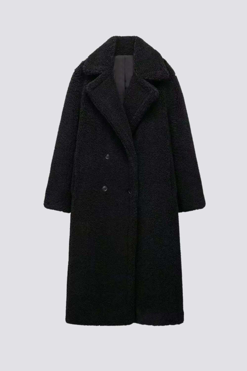 Luxe Teddy Mantel schwarz, Freisteller
